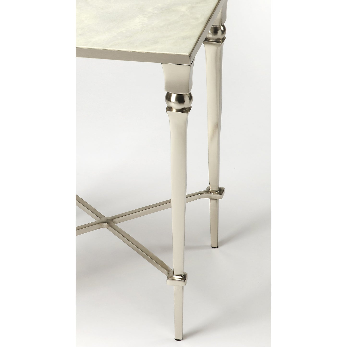 003 O-BUTLER-3677260 | Additional Silo | Darrieux Marble End Table by Butler Specialty Company in silver and modern expressions. Made from aluminium, iron, white marble in a modern style.
