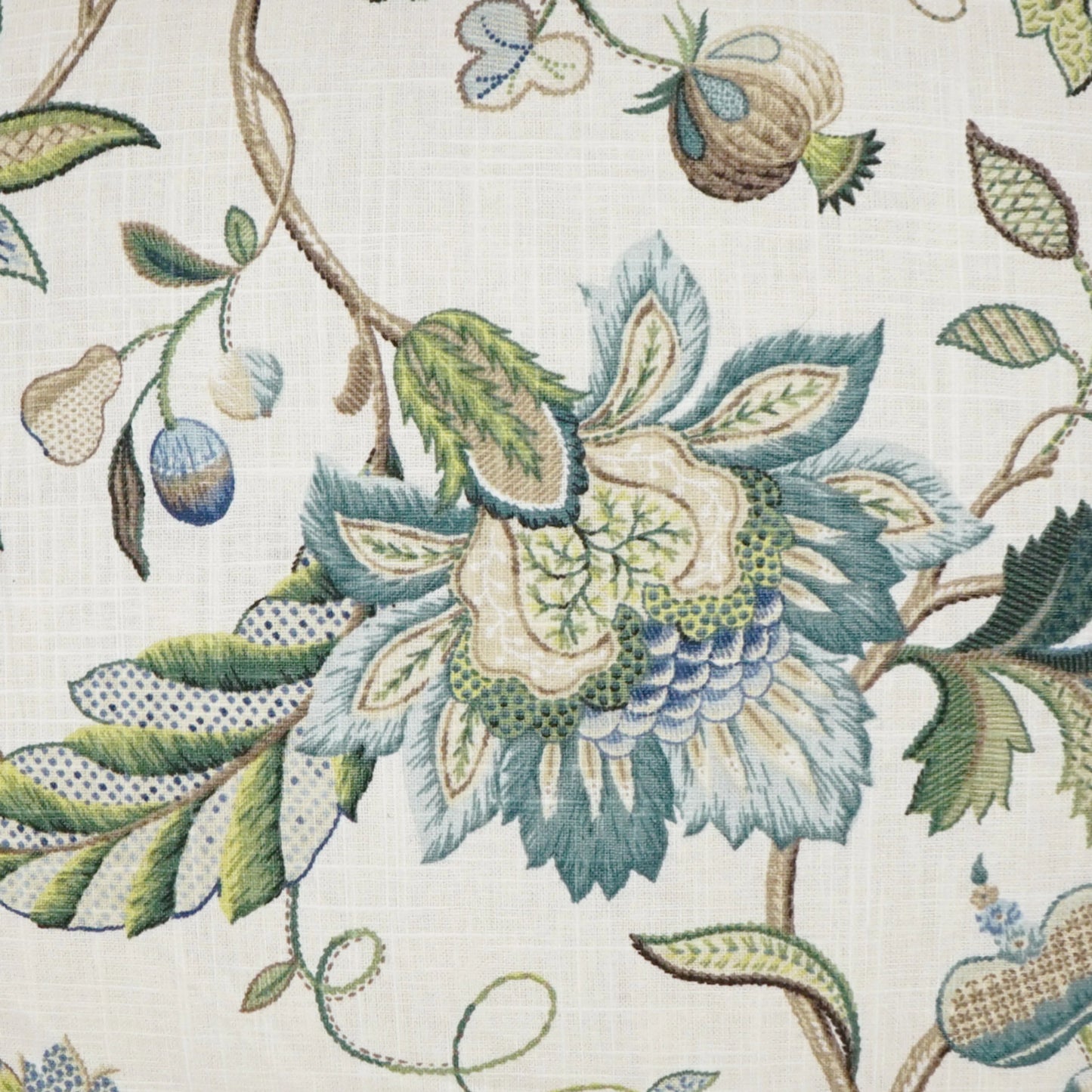 002 SI-2027573 | Closeup | Brissac Pillow by DV Kap Home in blue, green. Made from 55% linen, 45% rayon in a cottage & farmhouse style.