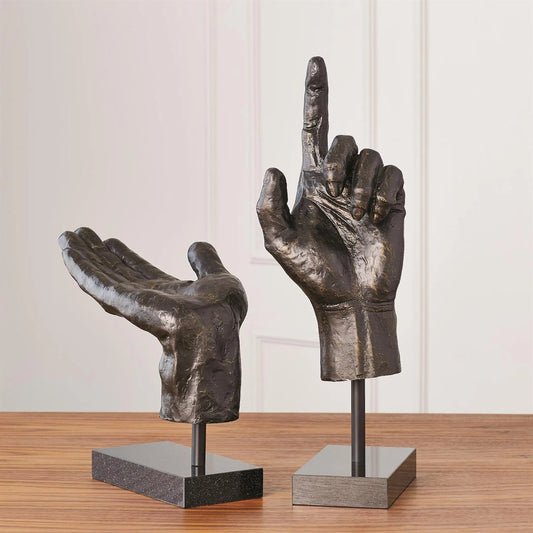 Open Hand Sculpture by Global Views in bronze. Made from cast iron in a eclectic & global style.