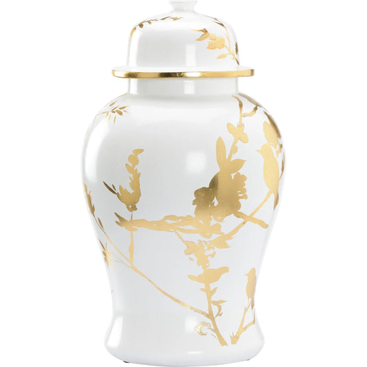 001 SI-2335059 | Primary Silo | Winged Creatures Ginger Jar by Chelsea House in white, cream, gold and white glaze, gold leaf. Made from unique in a traditional style.