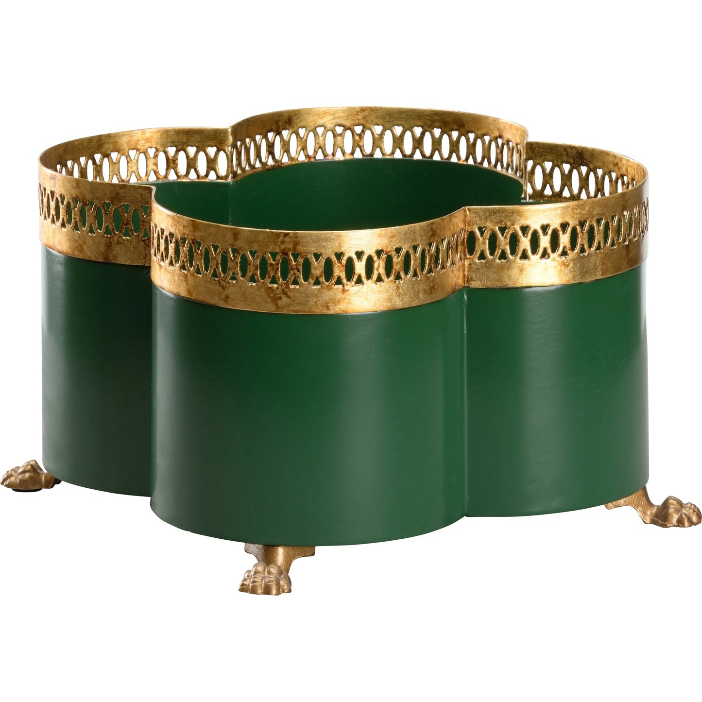 001 SI-2335031 | Primary Silo | Tracery Green Cachepot by Chelsea House in green, gold and antique gold, green. Made from unique in a unique style.