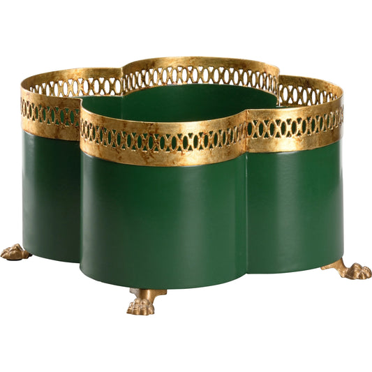 001 SI-2335031 | Primary Silo | Tracery Green Cachepot by Chelsea House in green, gold and antique gold, green. Made from unique in a eclectic & global style.