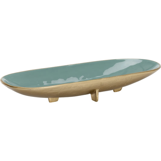 Footed Enameled Bowl by Chelsea House in green, gold and textured brass, green. Made from unique in a eclectic & global style.