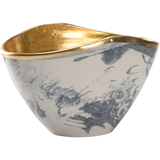 001 SI-2334836 | Primary Silo | Grigio Bowl by Chelsea House in gray, white, cream and slate blue and white marbled glaze, gold leaf. Made from unique in a traditional style.