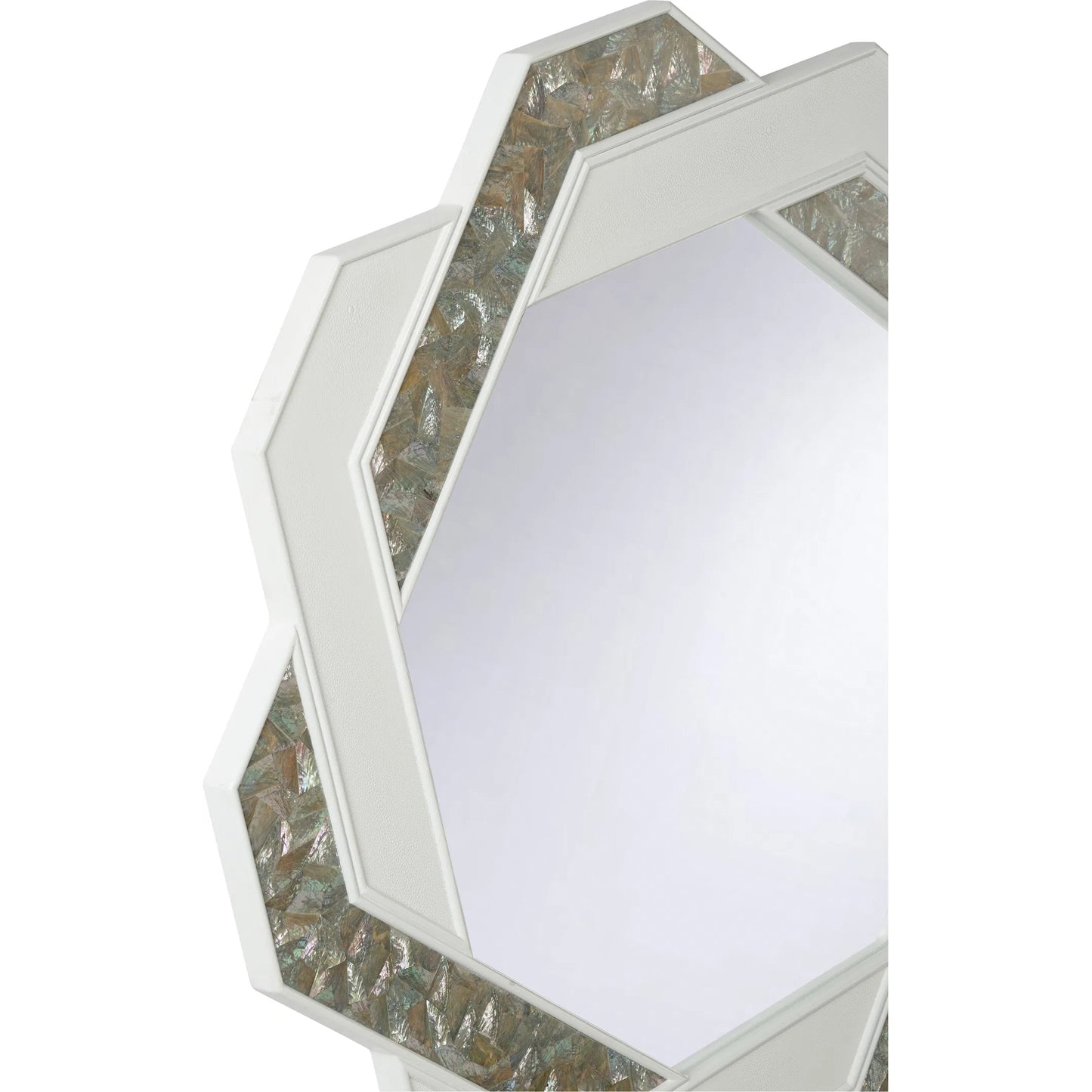 003 SI-2334910 | Additional Silo | Myra Mirror by Chelsea House in white, cream and white, natural white, clear, plain. Made from wood, white leather, abalone shell inlays in a unique style.