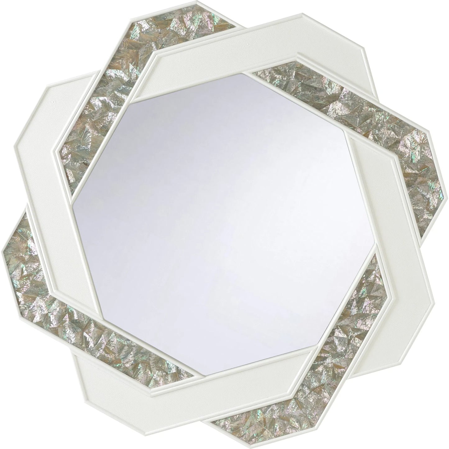 001 SI-2334910 | Primary Silo | Myra Mirror by Chelsea House in white, cream and white, natural white, clear, plain. Made from wood, white leather, abalone shell inlays in a unique style.