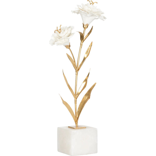 Carnation on Alabaster Stand by Chelsea House in white, cream, gold and white, gold leaf, natural white. Made from unique in a modern style.