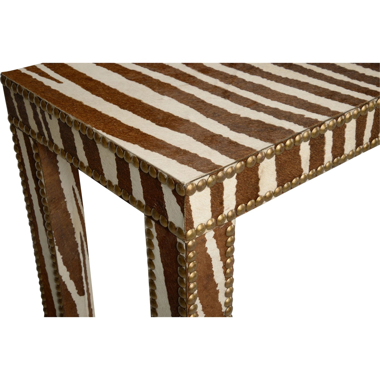 004 SI-2335065 | Closeup | Zebra Console Table by Chelsea House in brown, white, cream and zebra print. Made from unique in a eclectic & global style.