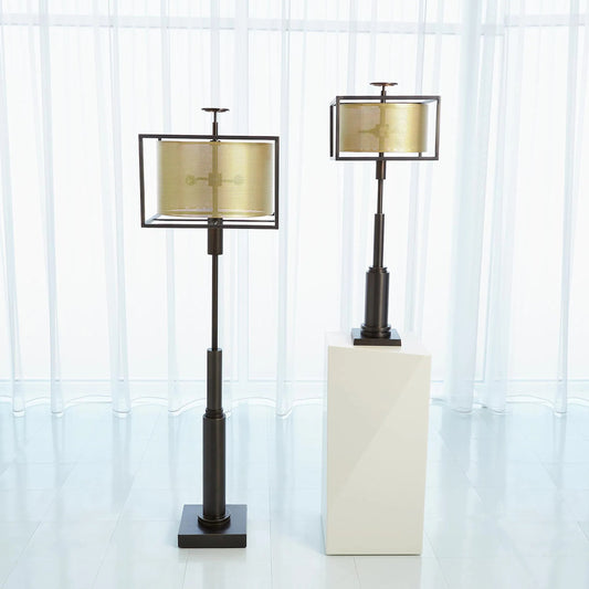 Double Shade Lamp by Global Views in antique brass, bronze. Made from brass, cast iron in a modern style.