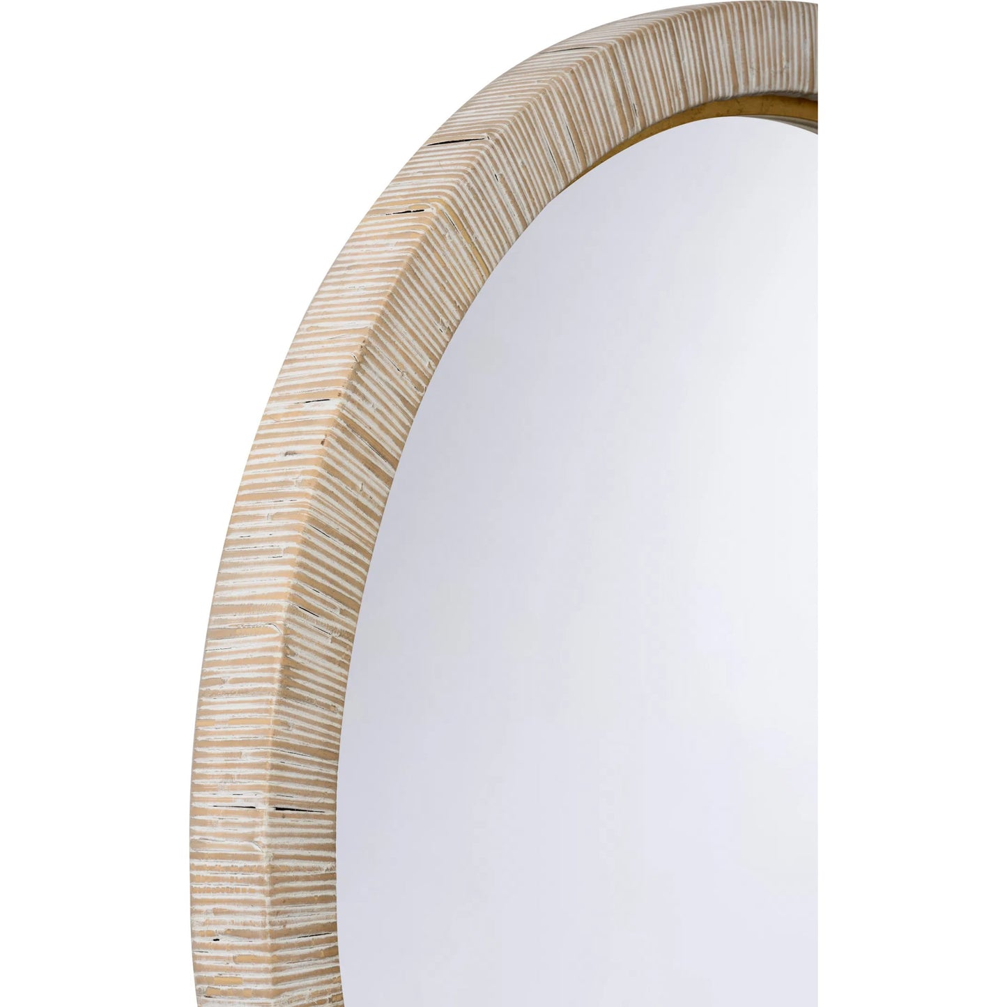 004 SI-2387853 | Closeup | Stately Round Mirror by Chelsea House in whitewashed, antique gold leaf, clear, beveled. Made from unique in a transitional style.