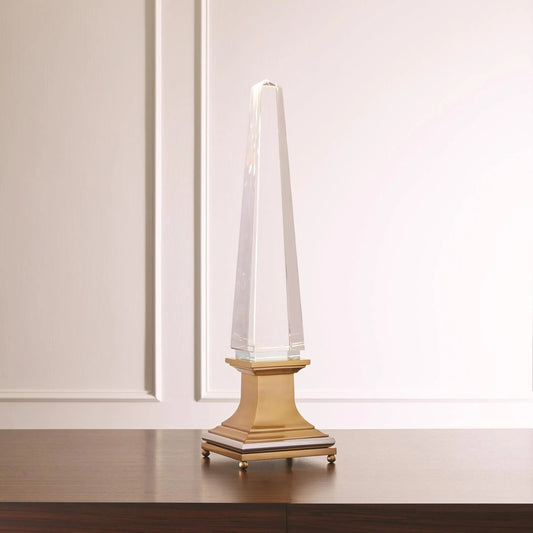 Illuminated Crystal Obelisk by Global Views in antique brass, stainless steel. Made from crystal, brass, stainless steel in a traditional style.