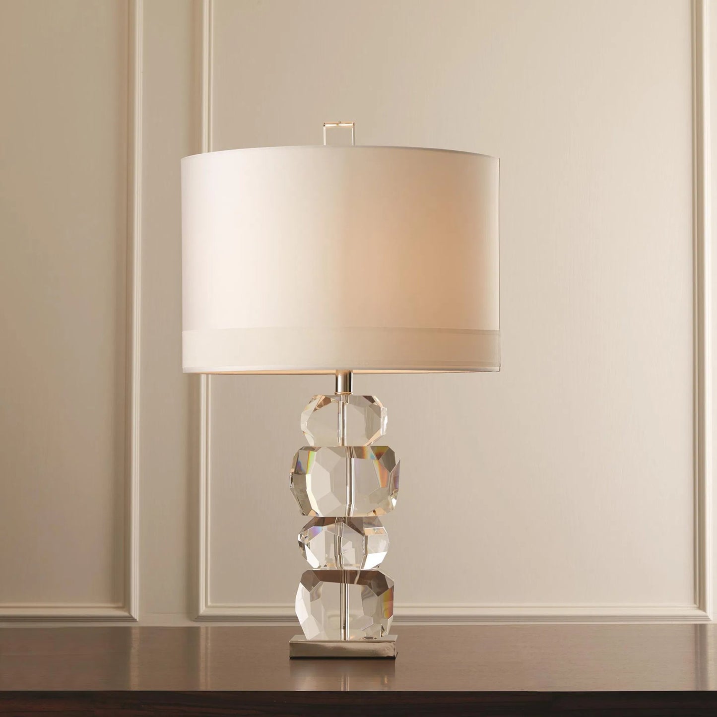 004 SR-702111 | Lifestyle | Stacked Gemstone Lamp by Global Views. Made from crystal, nickel in a modern style.