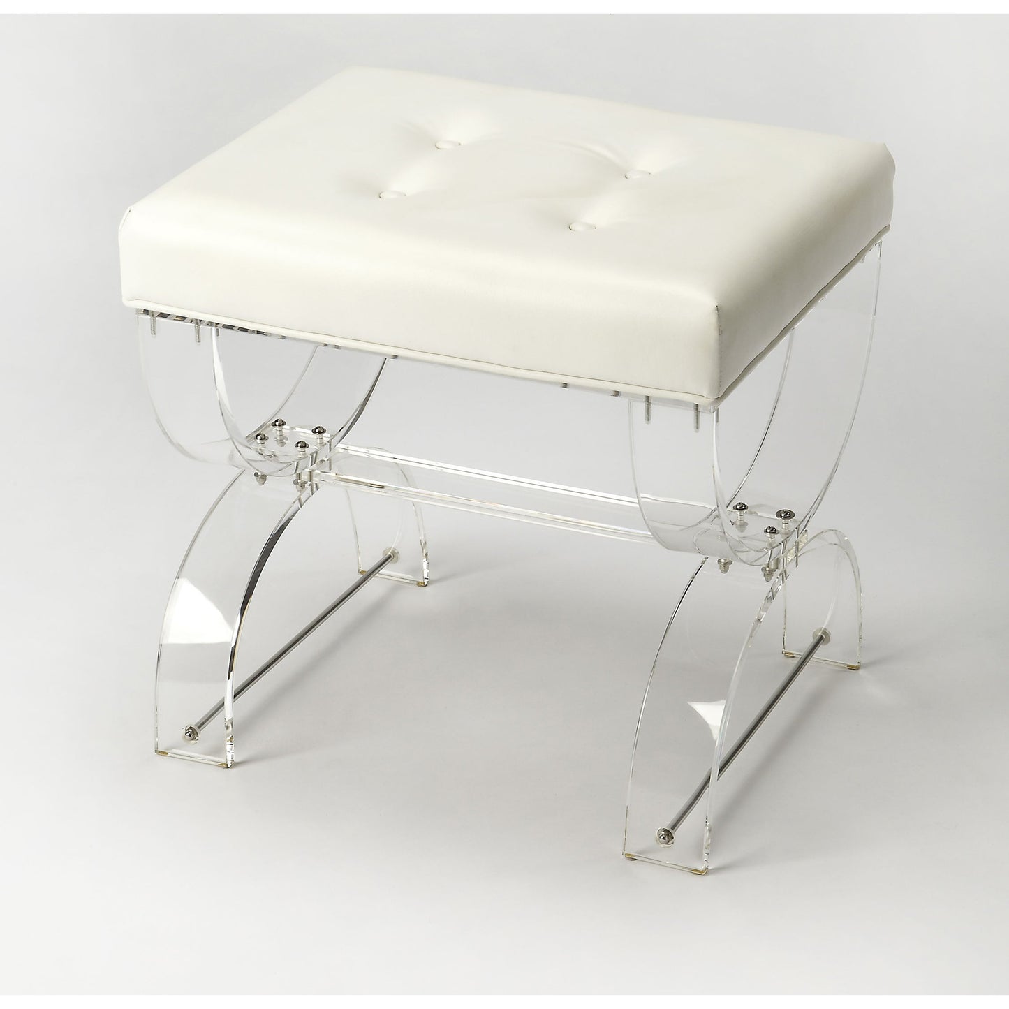 002 O-BUTLER-3739335 | Additional Silo | Morena Acrylic Vanity Stool by Butler Specialty Company in white and clear acrylic. Made from acrylic (13mm thick), urethane foam in a modern style.
