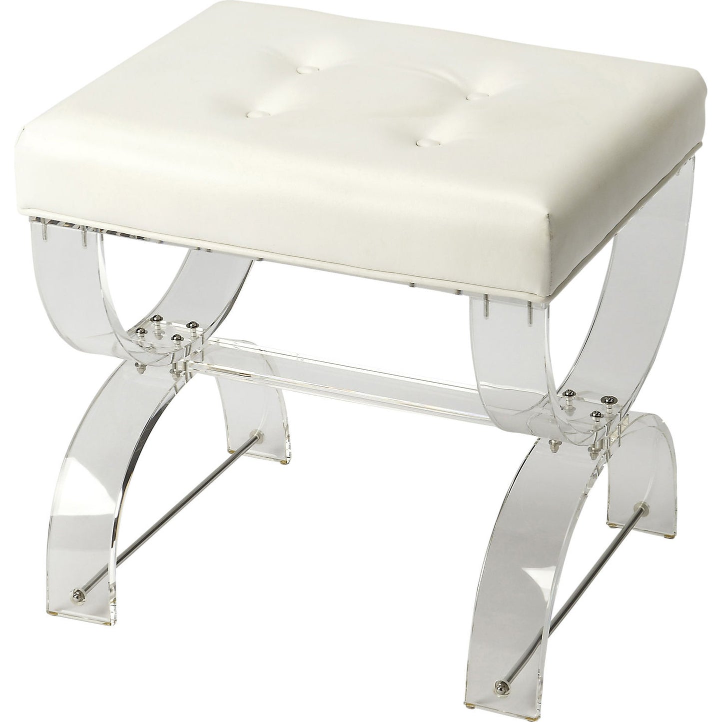 001 O-BUTLER-3739335 | Additional Silo | Morena Acrylic Vanity Stool by Butler Specialty Company in white and clear acrylic. Made from acrylic (13mm thick), urethane foam in a modern style.