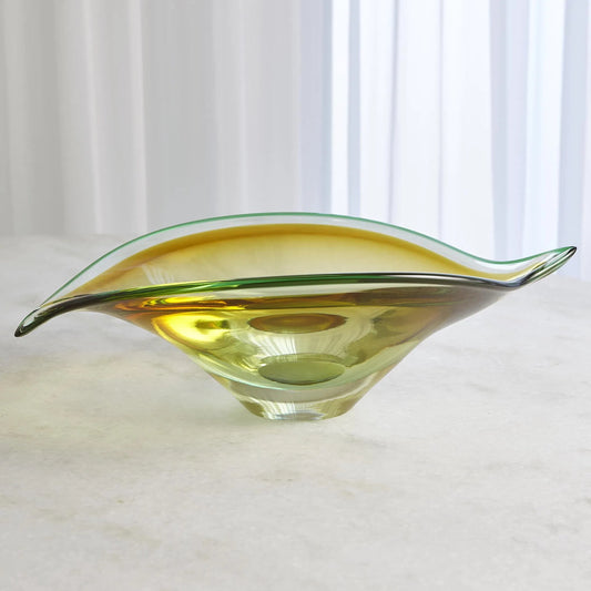 Bent Leaf Bowl by Global Views. Made from art glass in a modern style.