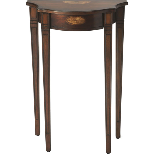 Chester Petite Console Table by Butler Specialty Company in dark brown and plantation cherry. Made from rubberwood solids, mdf, resin, cherry, maple, walnut veneers in a traditional style.