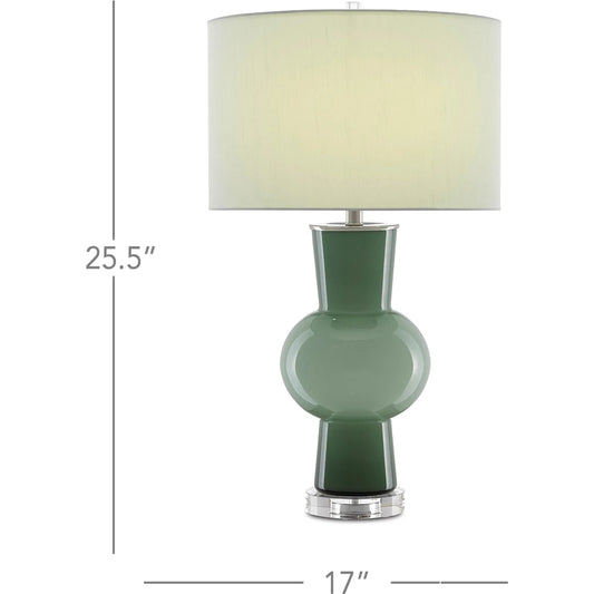 Duende Table Lamp by Currey and Company in light, dark green, polished nickel, clear. Made from glass, optic crystal in a eclectic & global style.