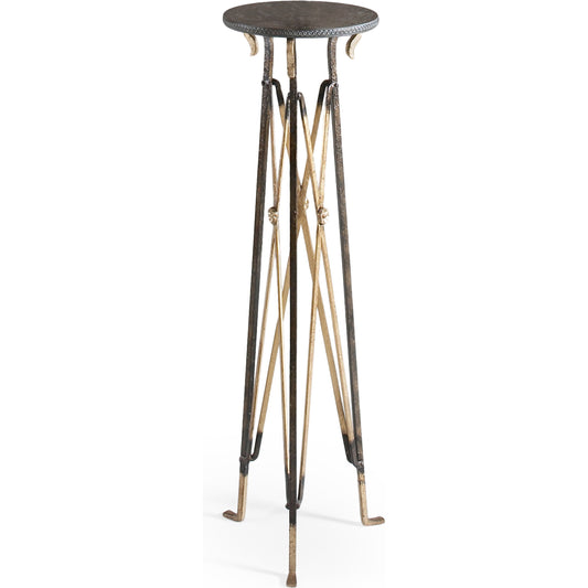 Churchill Pedestal by Chelsea House in aged, gold accents. Made from metal with etched brass top in a modern style.
