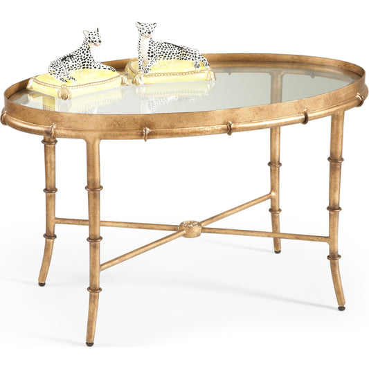 Bamboo Cocktail Table by Chelsea House in antique gold. Made from metal, glass in a eclectic & global style.