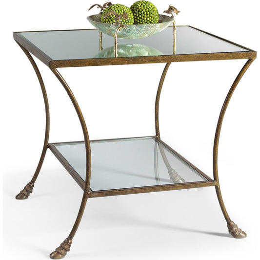 Kendal End Table by Chelsea House in clear, antique bronze. Made from mirrored top, glass bottom in a transitional style.