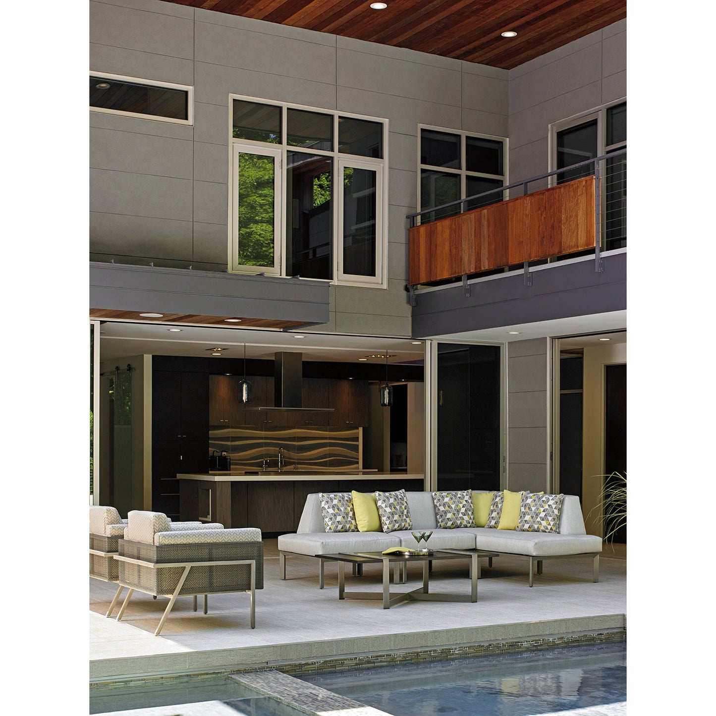005 SR-836730 | Lifestyle | Del Mar Rectangular Cocktail Table by Tommy Bahama Outdoor in platinum gray. Made from unique in a modern style.
