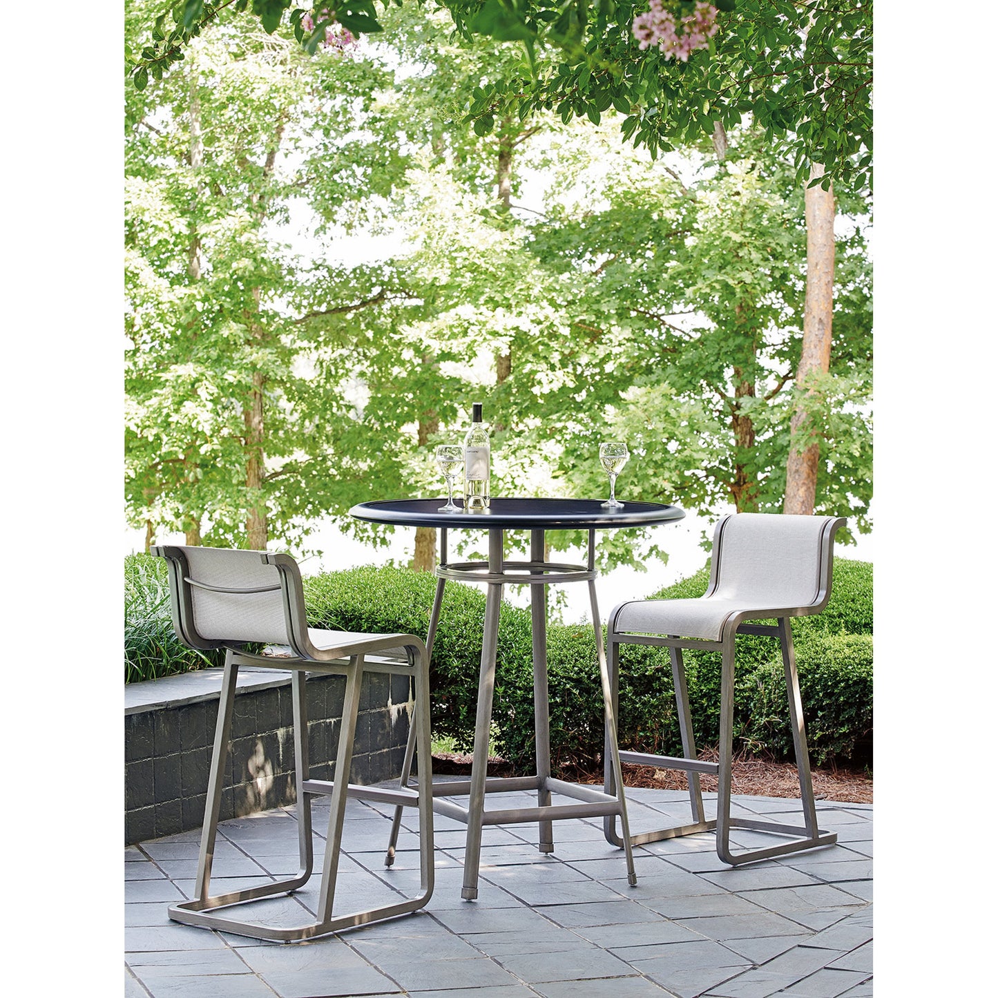 004 SR-836674 | Lifestyle | Del Mar High/Low Bistro Table by Tommy Bahama Outdoor in satin black. Made from unique in a unique style.
