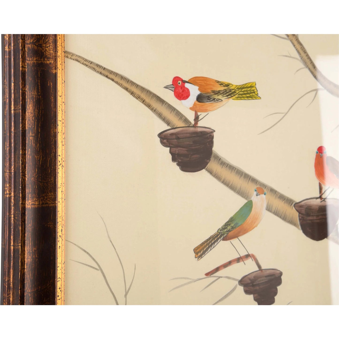 004 SR-384083 | Additional Silo | The Aviary by Chelsea House in antique gold, brown frame. Made from water color on silk in a modern style.