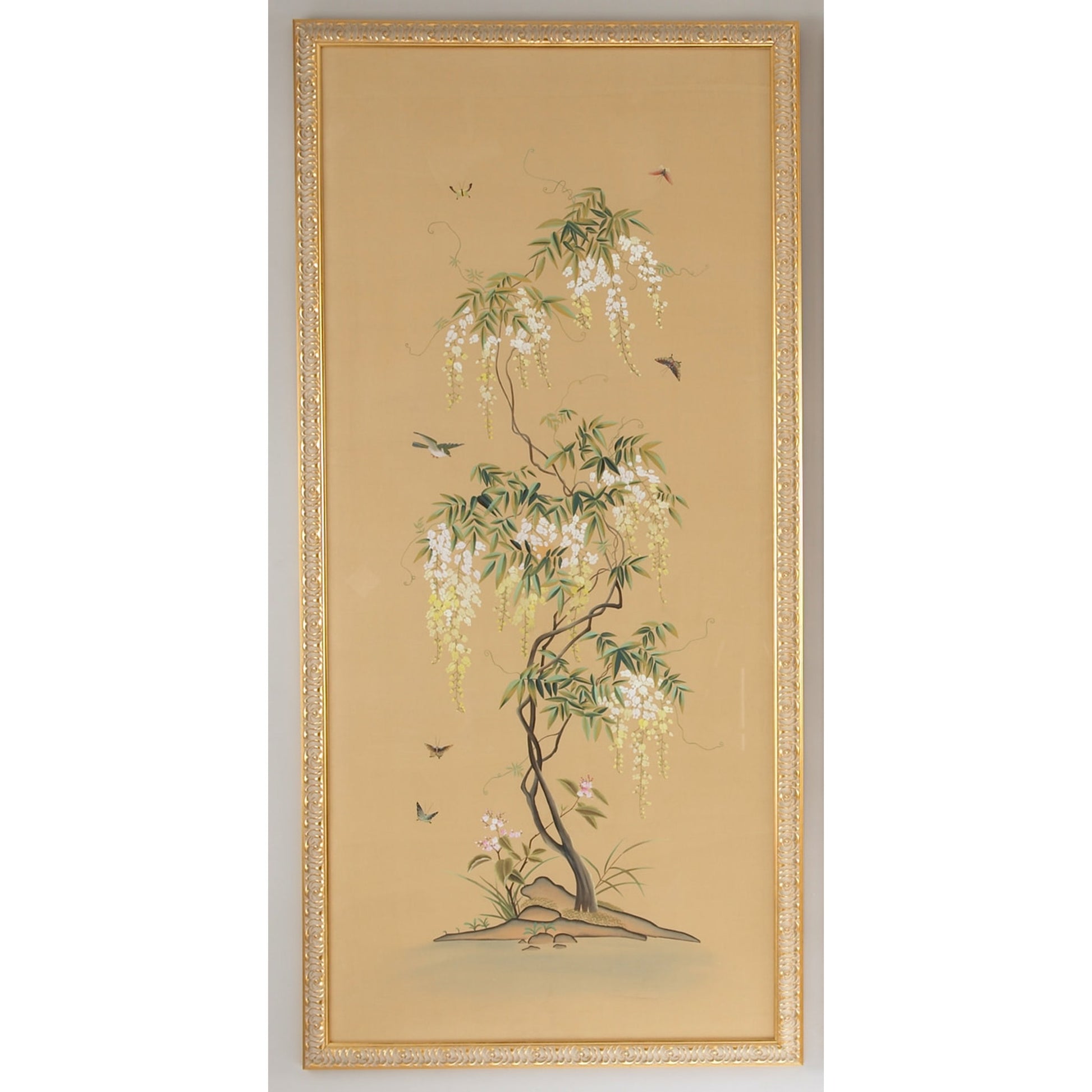 Flowering Tree Pnl-A by Chelsea House in gold frame. Made from water color on silk in a eclectic & global style.