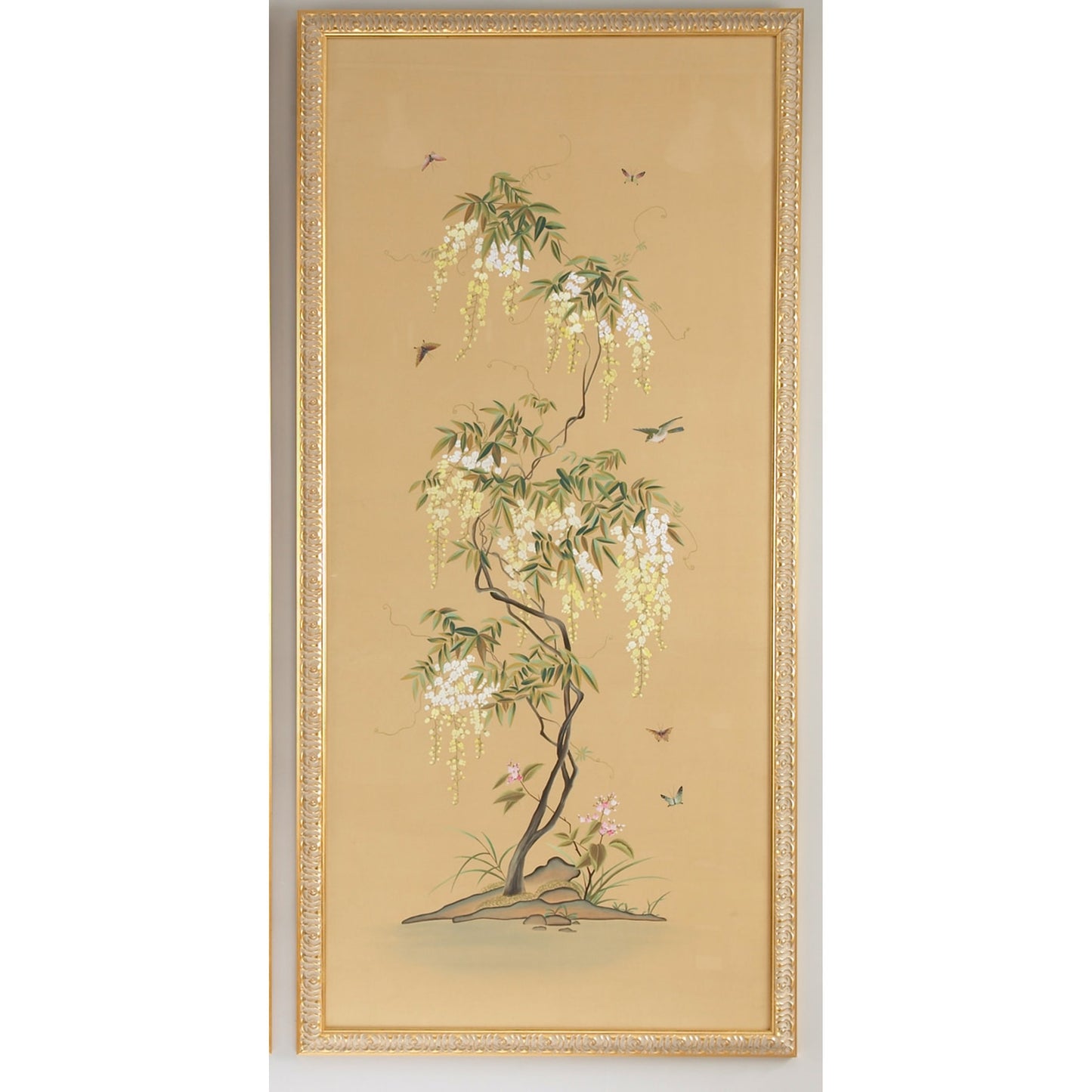 002 SR-382662 | Additional Silo | Flowering Tree Pnl-A by Chelsea House in gold frame. Made from water color on silk in a eclectic & global style.