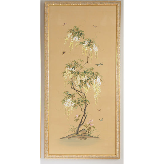 Flowering Tree Pnl-A by Chelsea House in gold frame. Made from water color on silk in a eclectic & global style.