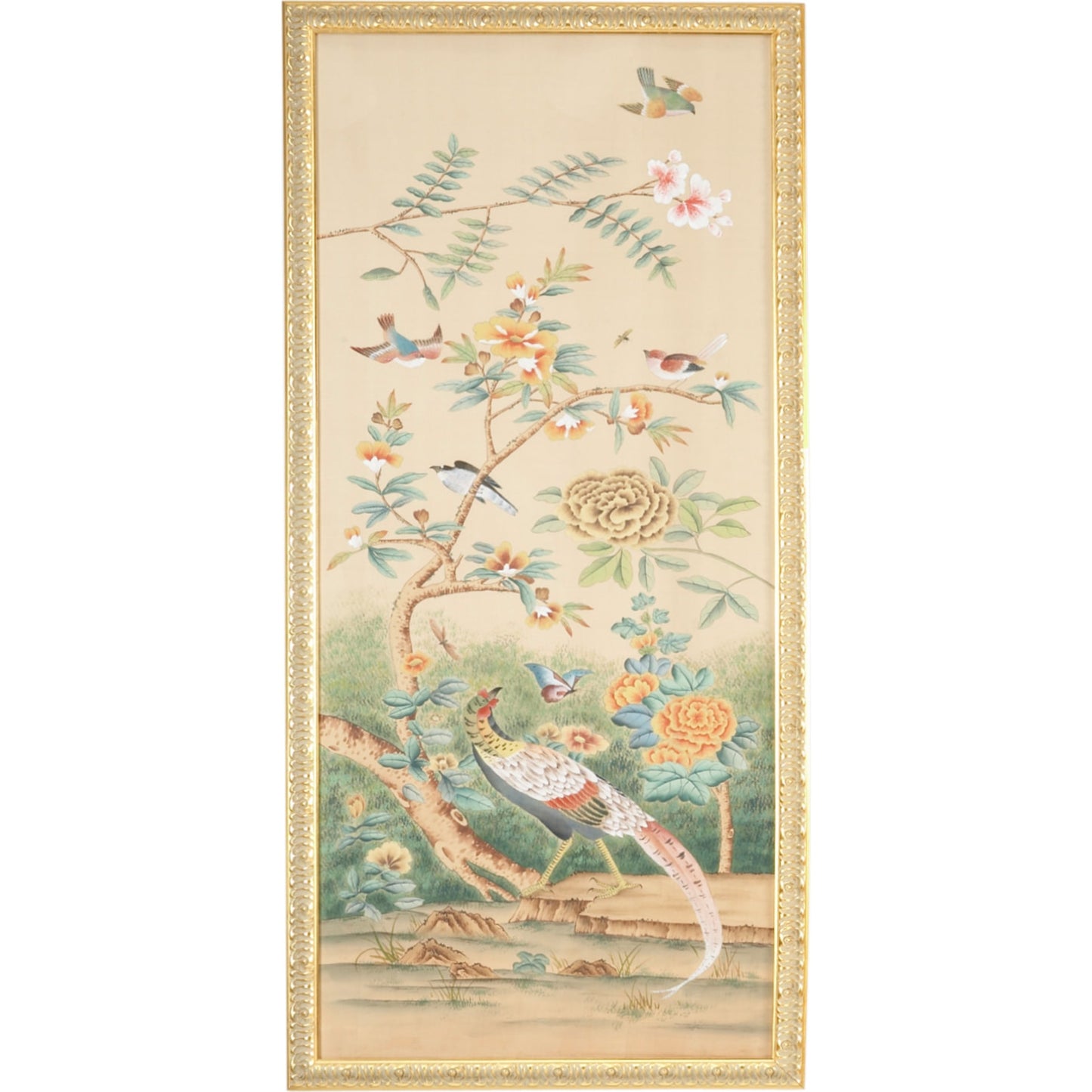 001 SR-384219 | Primary Silo | Volatili Panel by Chelsea House in gold frame. Made from water color on silk in a eclectic & global style.