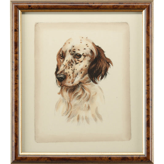 Danchin Setter by Chelsea House in brown and gold frame. Made from hand colored print in a cottage & farmhouse style.