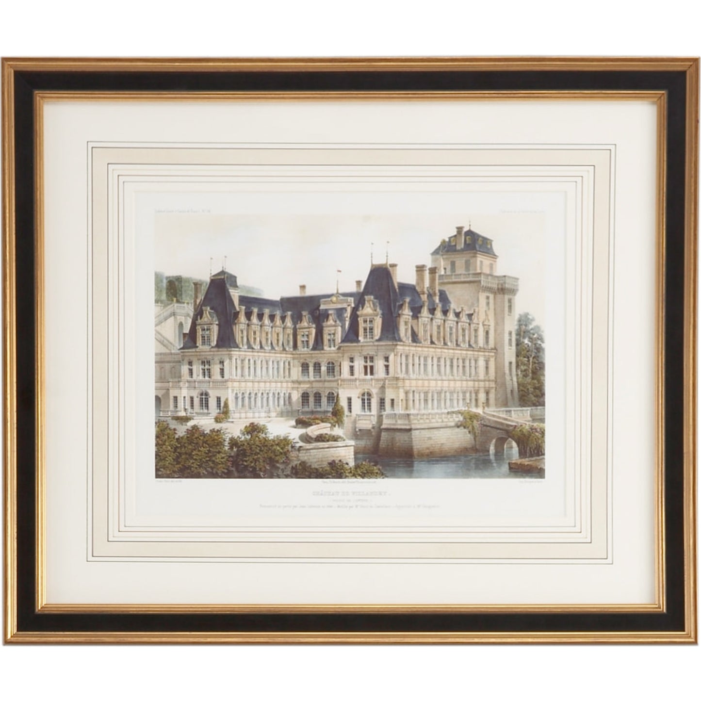 001 SR-782449 | Primary Silo | Chateau De Villandry by Chelsea House in black and gold frame, french mat. Made from lithograph print in a traditional style.
