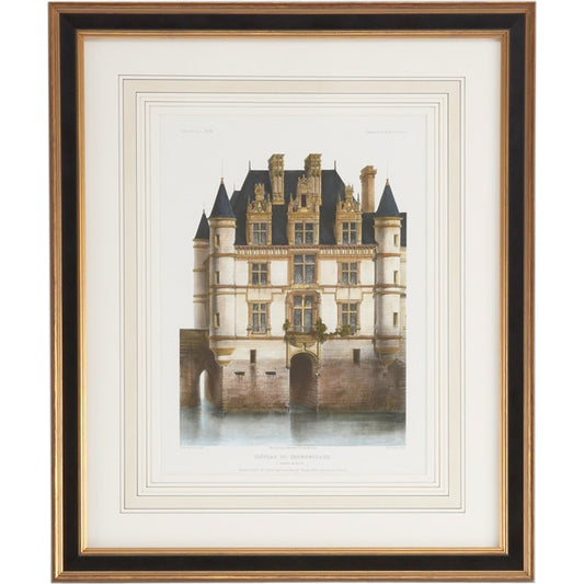 001 SR-382255 | Primary Silo | Chateau Chenunceaux by Chelsea House in black and gold frame, french mat. Made from lithograph print in a traditional style.