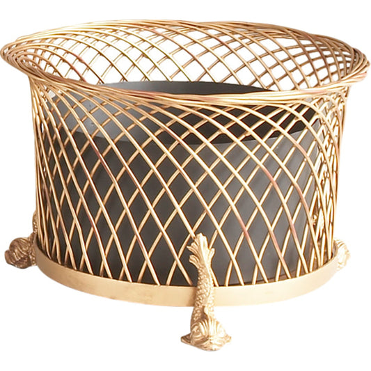 Round Dolphin Planter by Chelsea House in gold. Made from gold wirework in a traditional style.