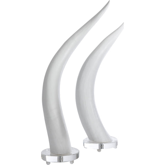 Horns (Set of 2) by Chelsea House in white, clear. Made from composite on crystal base in a eclectic & global style.