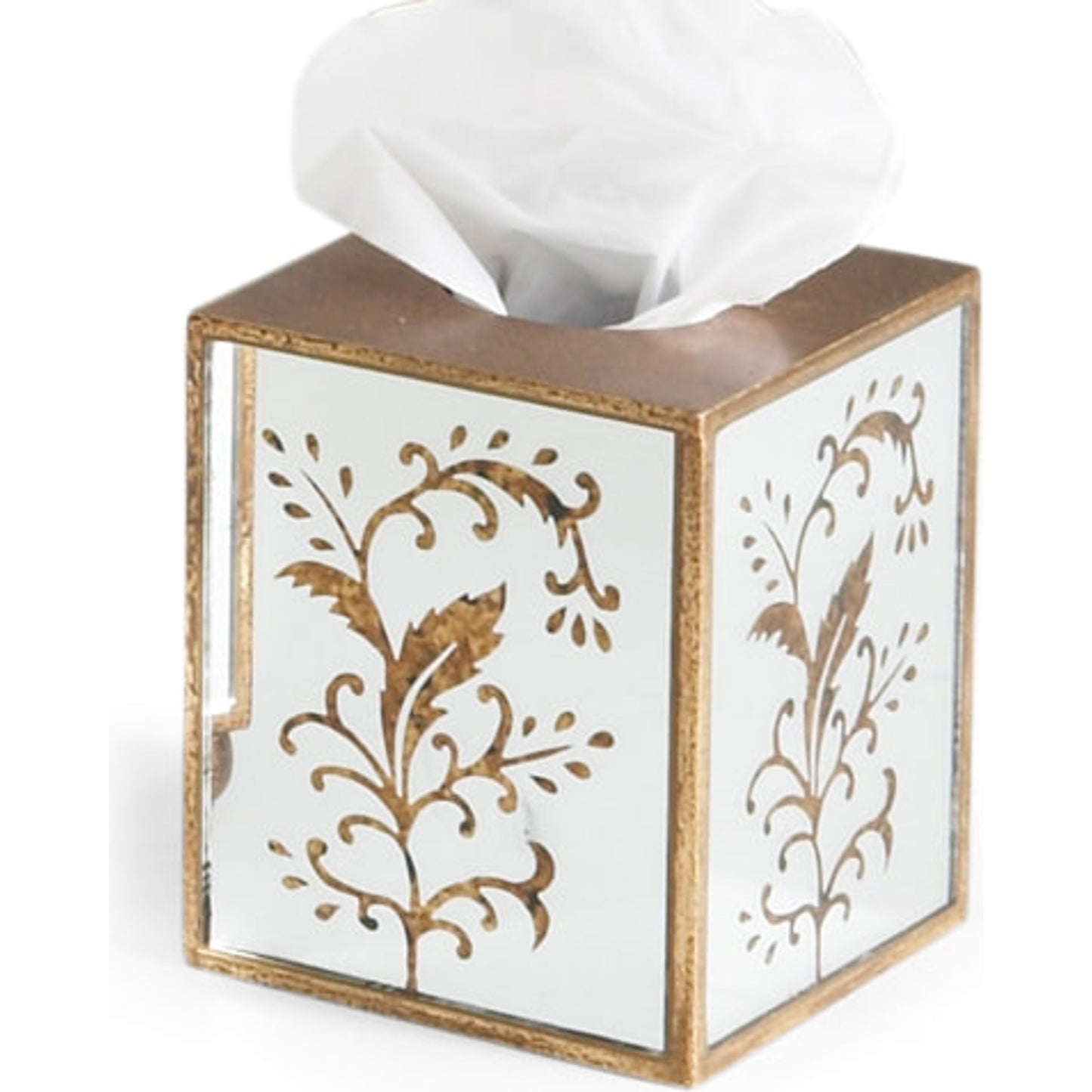 001 SR-383946 | Primary Silo | Square Mirrored Tissue Box by Chelsea House in hand painted gold design. Made from unique in a transitional style.