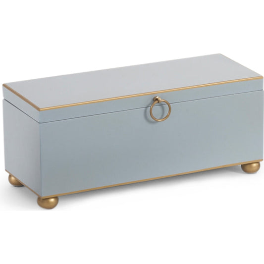 001 SR-383688 | Primary Silo | Rectangle Box by Chelsea House in pastel blue, gold, polished brass. Made from tole in a transitional style.