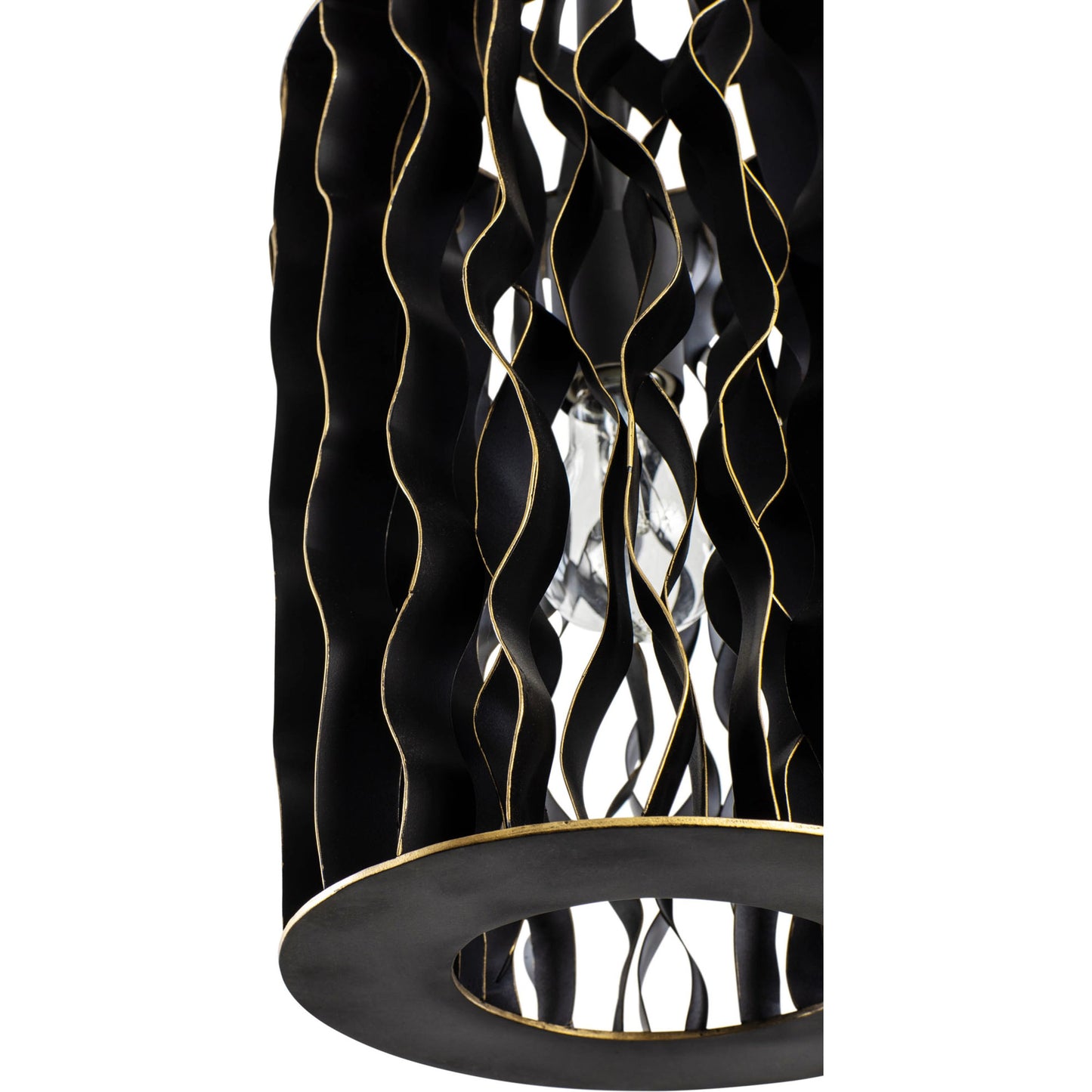 006 SI-1991380 | Closeup | Estela Mini Pendant by Varaluz in matte black/french gold. Made from unique in a modern style.