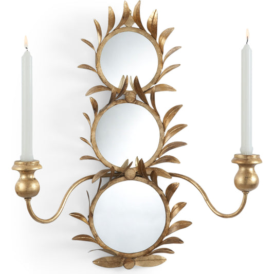 001 SR-382934 | Primary Silo | Harting Mir Sconce by Chelsea House in antique gold. Made from hand cut metal leaves in a traditional style.