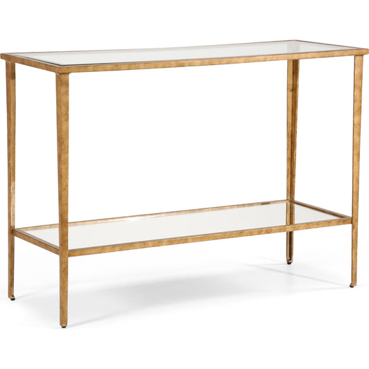 001 SR-382222 | Primary Silo | Carson Console by Chelsea House in antique gold leaf, clear. Made from iron, glass in a transitional style.