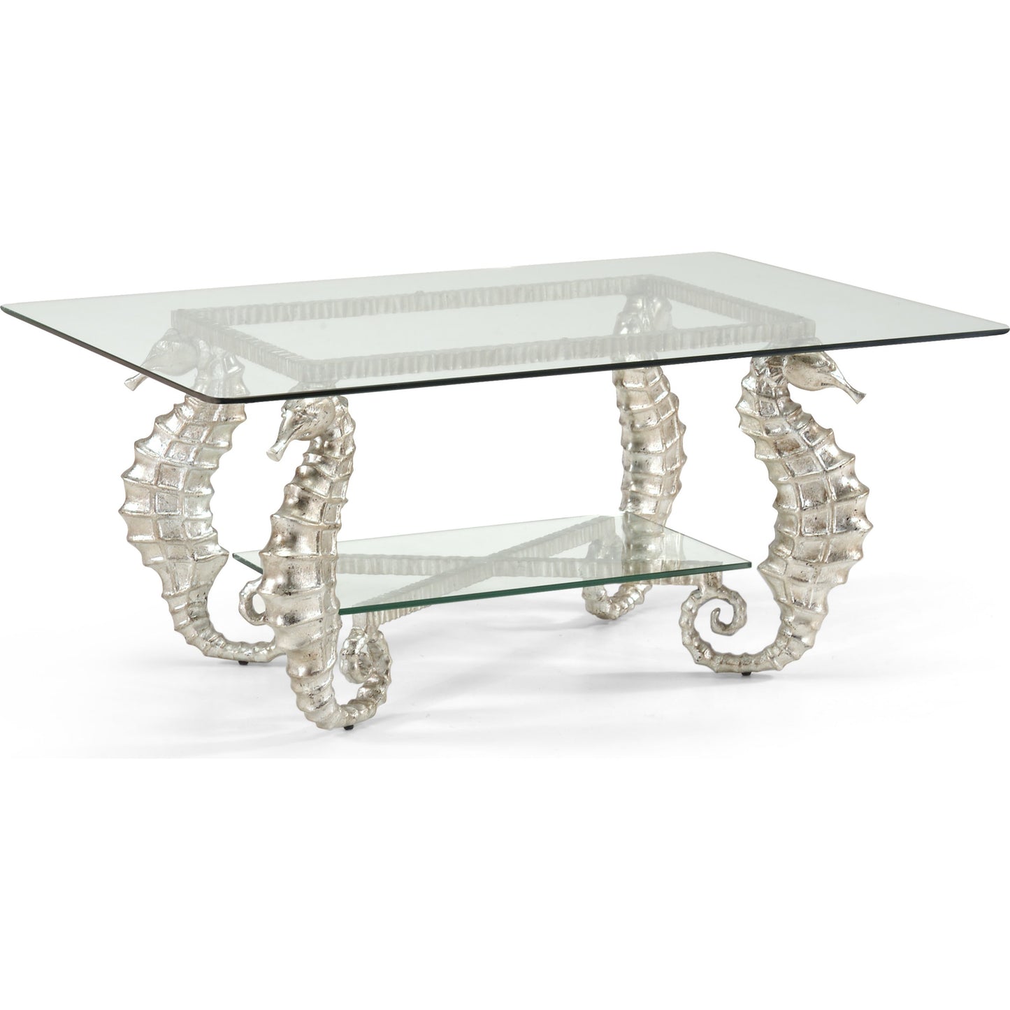 001 SR-383852 | Primary Silo | Seahorse Coffee Table by Chelsea House in silver leaf, clear. Made from aluminum, glass in a coastal style.