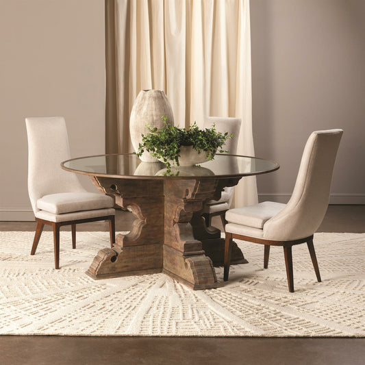 Isabella Dining Chair by Global Views in candid fleece. Made from rubberwood in a transitional style.