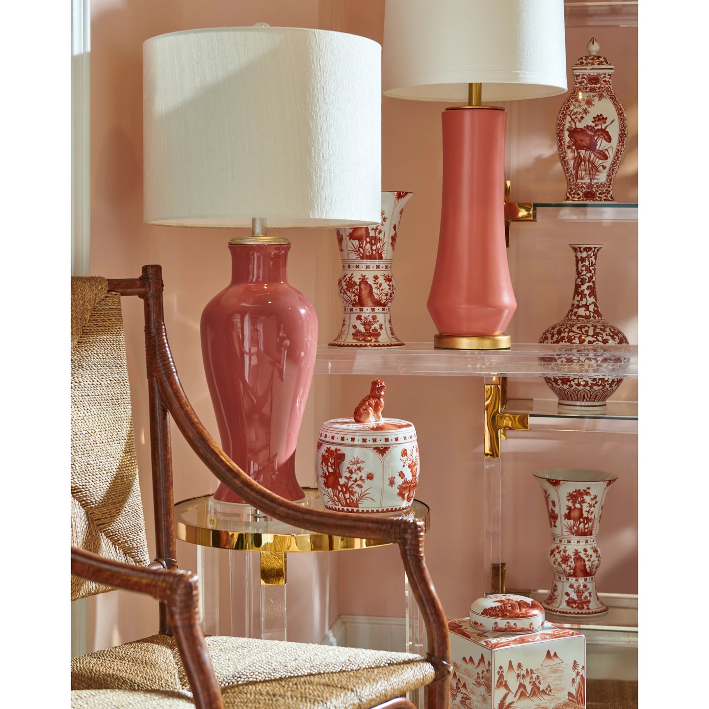 002 SR-382403 | Lifestyle | Covered Lotus Leaf Vase by Chelsea House in red, hand decorated. Made from hand decorated porcelain in a eclectic & global style.