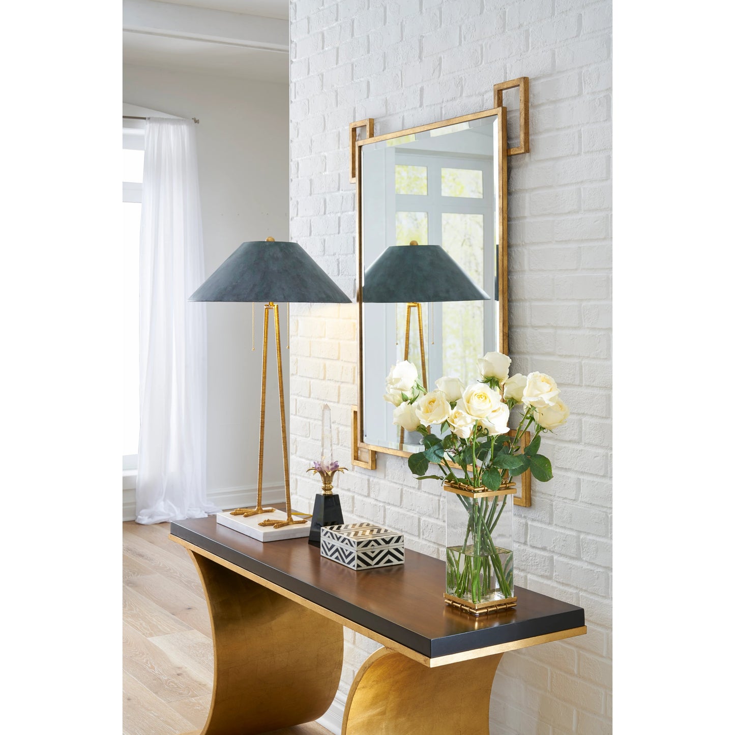 002 SR-384082 | Additional Silo | Thames Console by Chelsea House in antique gold leaf. Made from hand made, finished iron in a modern style.