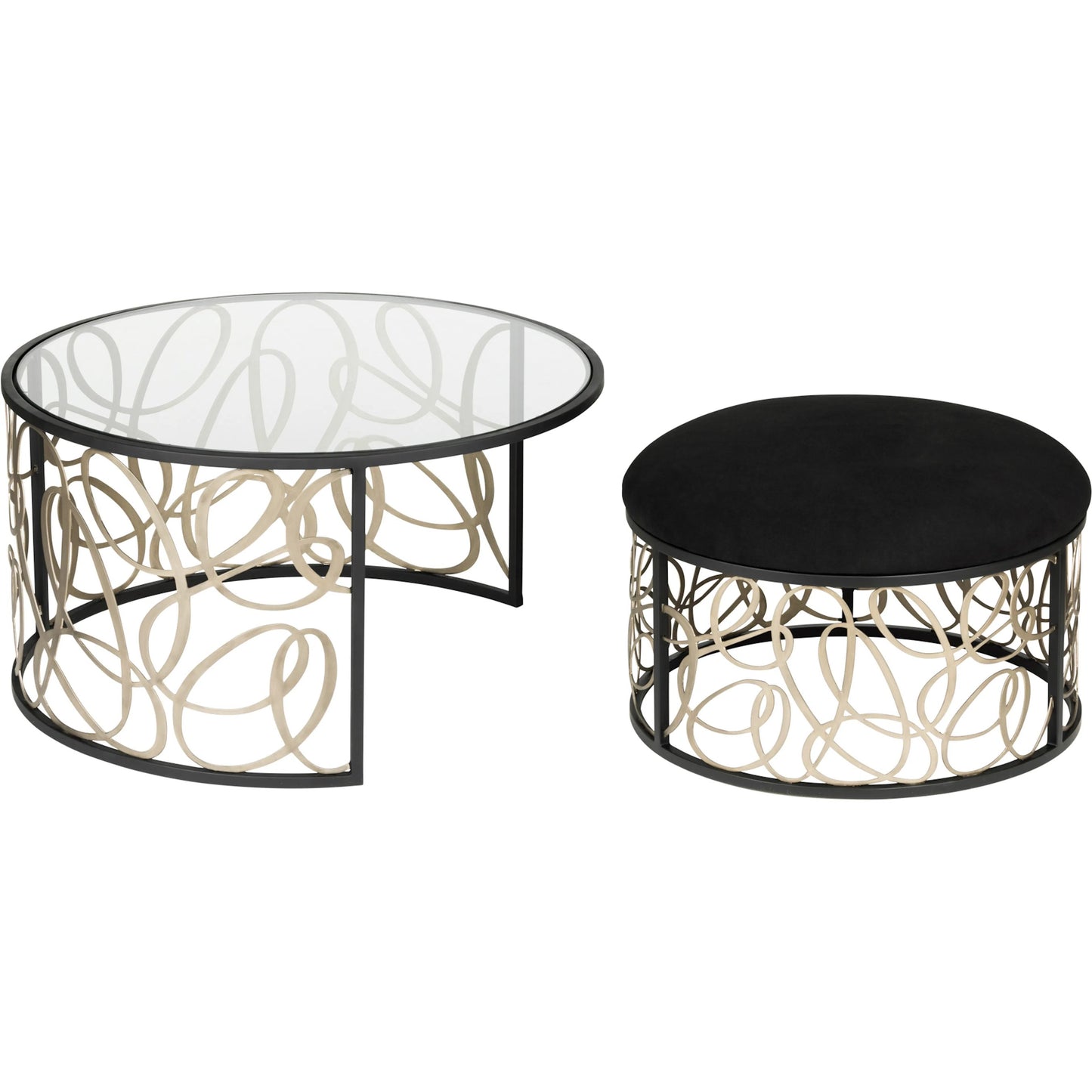 001 SI-2332143 | Primary Silo | Scribble Nesting Table and Ottoman by Varaluz in matte black, artifact. Made from unique in a modern style.