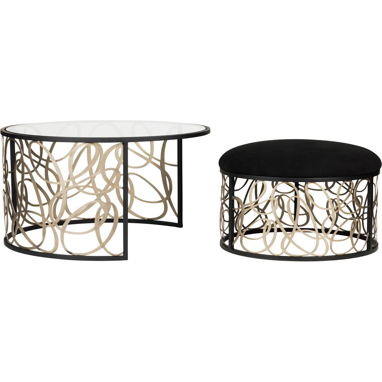 002 SI-2332143 | Additional Silo | Scribble Nesting Table and Ottoman by Varaluz in matte black, artifact. Made from unique in a modern style.