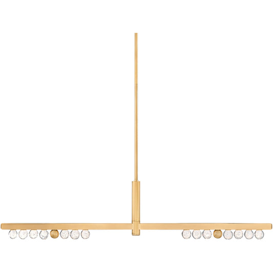 Annecy Linear Chandelier by Corbett in vintage brass. Made from brass in a modern style.