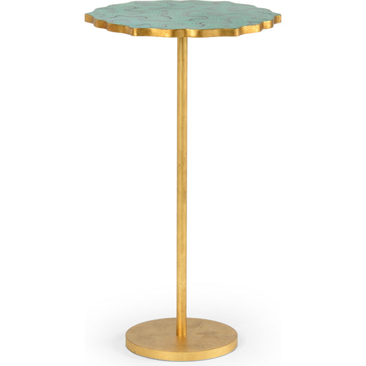 Malachite Side Table by Chelsea House in antique gold leaf, hand painted. Made from hand painted malachite top in a transitional style.