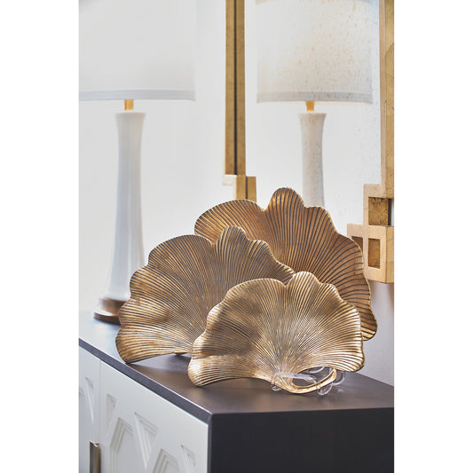 Lotus Leaf Trays by Chelsea House in gold. Made from unique in a transitional style.